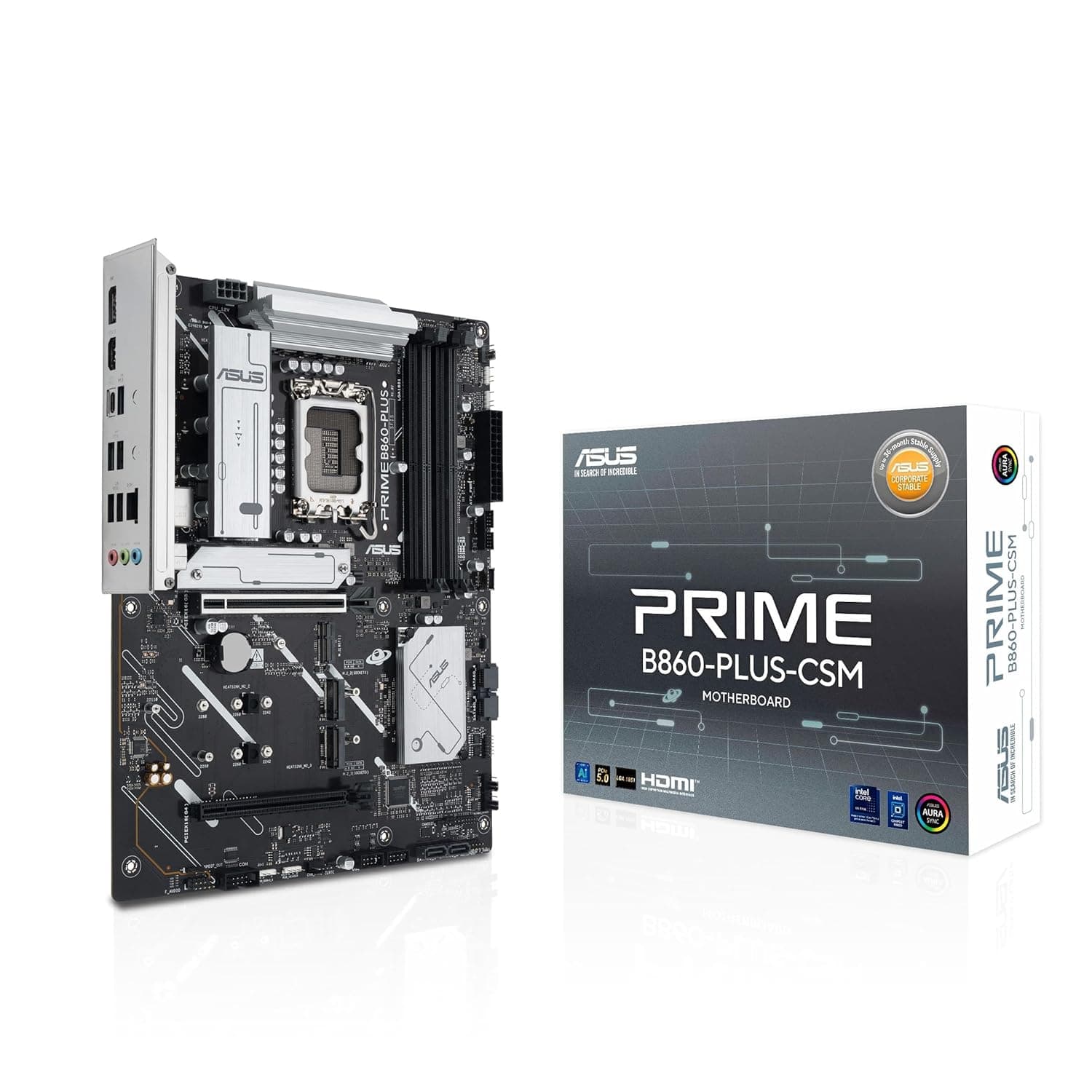 ASUS Prime B860-PLUS-CSM Motherboard Socket Intel LGA 1851 (Intel B860, ATX, DDR5 Memory, PCIe 5.0 x16 SafeSlot, 3X PCIe 4.0 M.2, HDMI, DisplayPort, USB 20Gbps, USB 5Gbps Type-C)